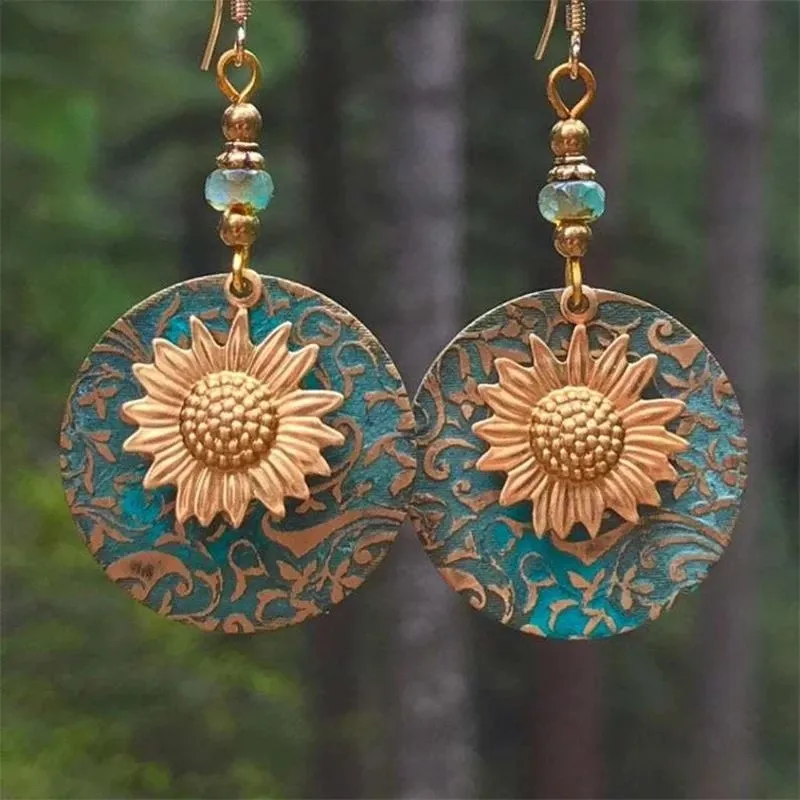 Boho Sunflower Earrings Creative Fashion Vintage Engagement Wedding Drop Earrings Female Jewelry Gifts - Grocery