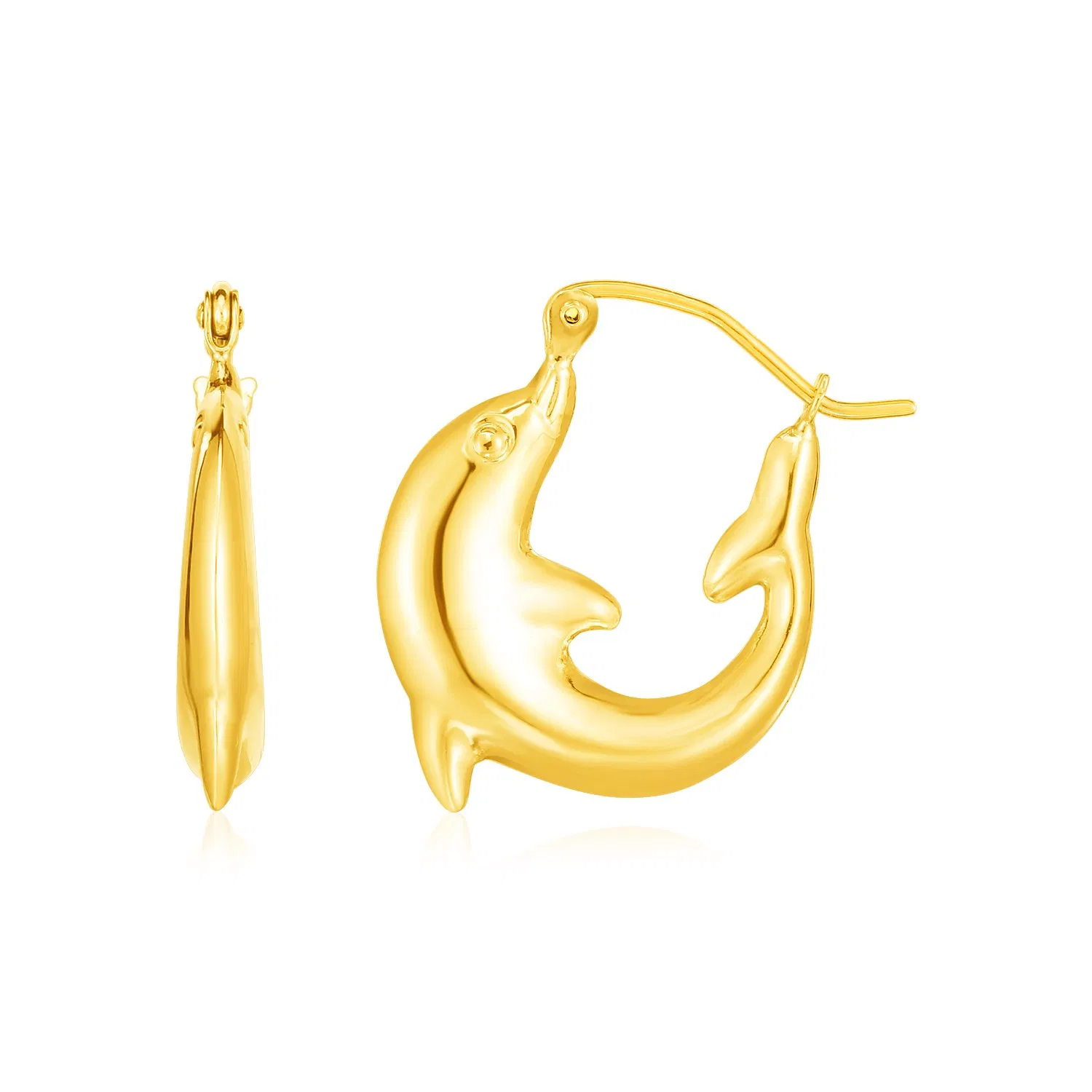 14K Yellow Gold Dolphin Hoop Earrings - Grocery