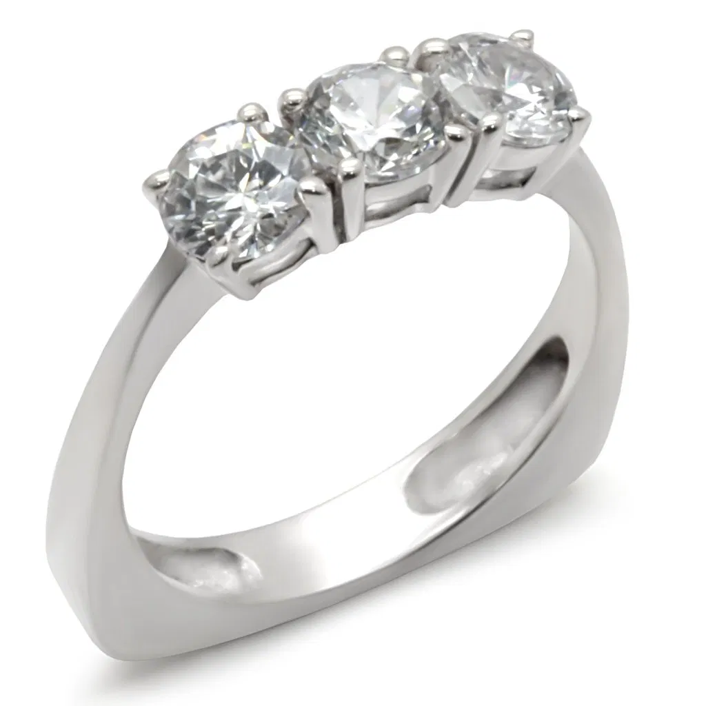 34418 - High-Polished 925 Sterling Silver Ring with AAA Grade CZ in Clear - Grocery