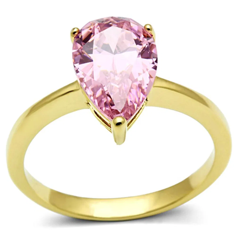 TK1508 - IP Gold(Ion Plating) Stainless Steel Ring with AAA Grade CZ in Rose - Grocery