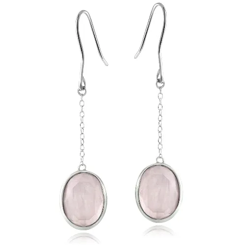 Sterling Silver Rose Quartz Oval Dangle Earrings - Grocery