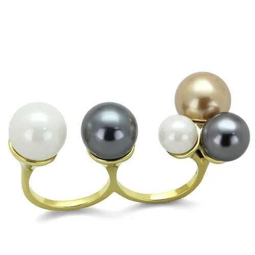 TK2108 - IP Gold(Ion Plating) Stainless Steel Ring with Synthetic Pearl in Multi Color - Grocery