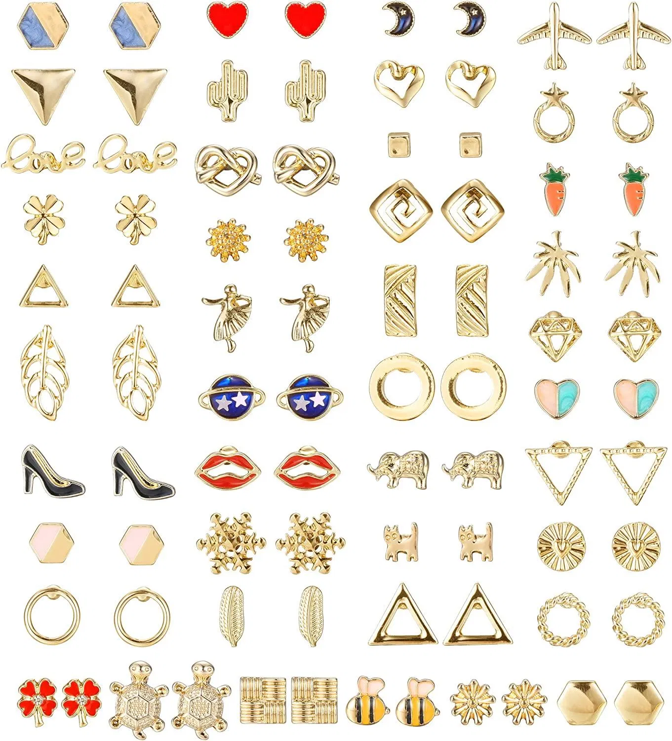 42 Pairs Assorted Stud Earrings for Women Men Multiple Simple Cute Triangle Square Circle Bar Geometric Flower Bow Statement Small Stud Earrings Set - Grocery