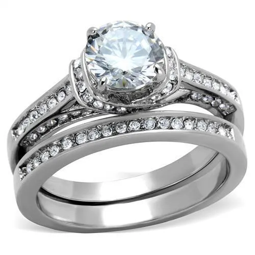 TK1919 - High polished (no plating) Stainless Steel Ring with AAA Grade CZ in Clear - Grocery