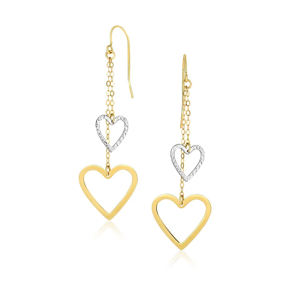 10k Two-Tone Gold Cutout Heart Chain Dangling Earrings - Grocery