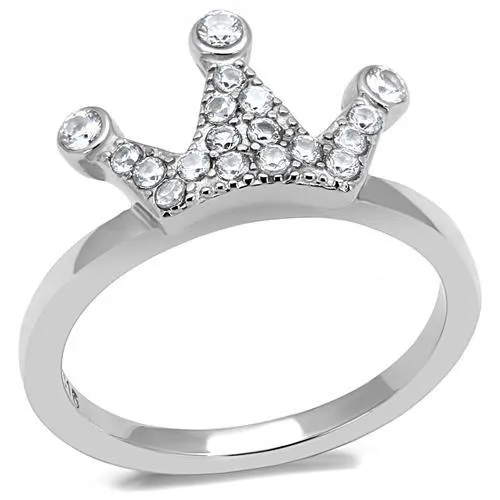 TK3024 - High polished (no plating) Stainless Steel Ring with AAA Grade CZ in Clear - Grocery