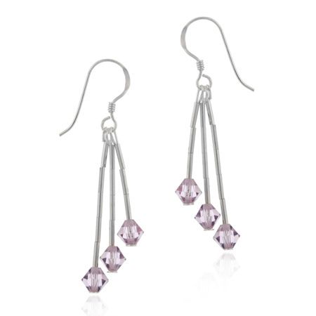 Sterling Silver Lavender Swarovski Elements Dangle Earrings - Grocery