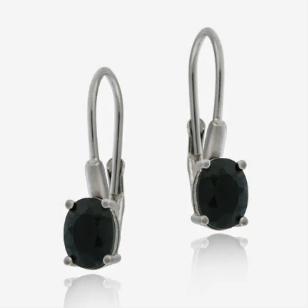 Sterling Silver Sapphire Oval Leverback Earrings - Grocery