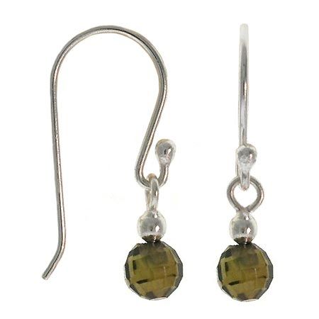Sterling Silver Olive Green CZ Disco Ball Dangle Earrings - Grocery