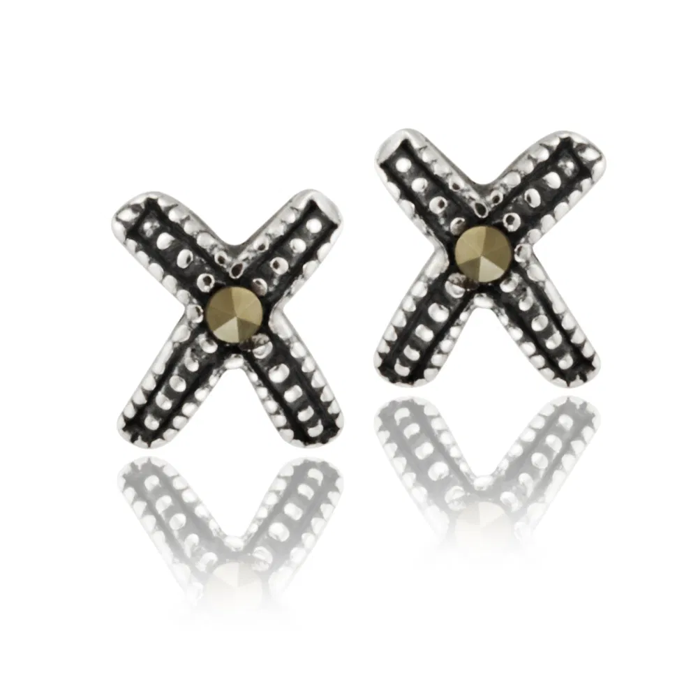 Sterling Silver Marcasite X Shape Stud Earrings - Grocery