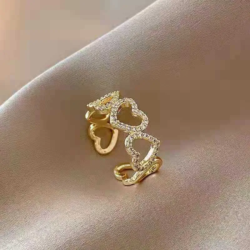 High-end Sense Love Heart-shaped Ring Female Light Luxury Minority Design Sense Fashion Personality Ins Popular Net Red Adjustable - Grocery