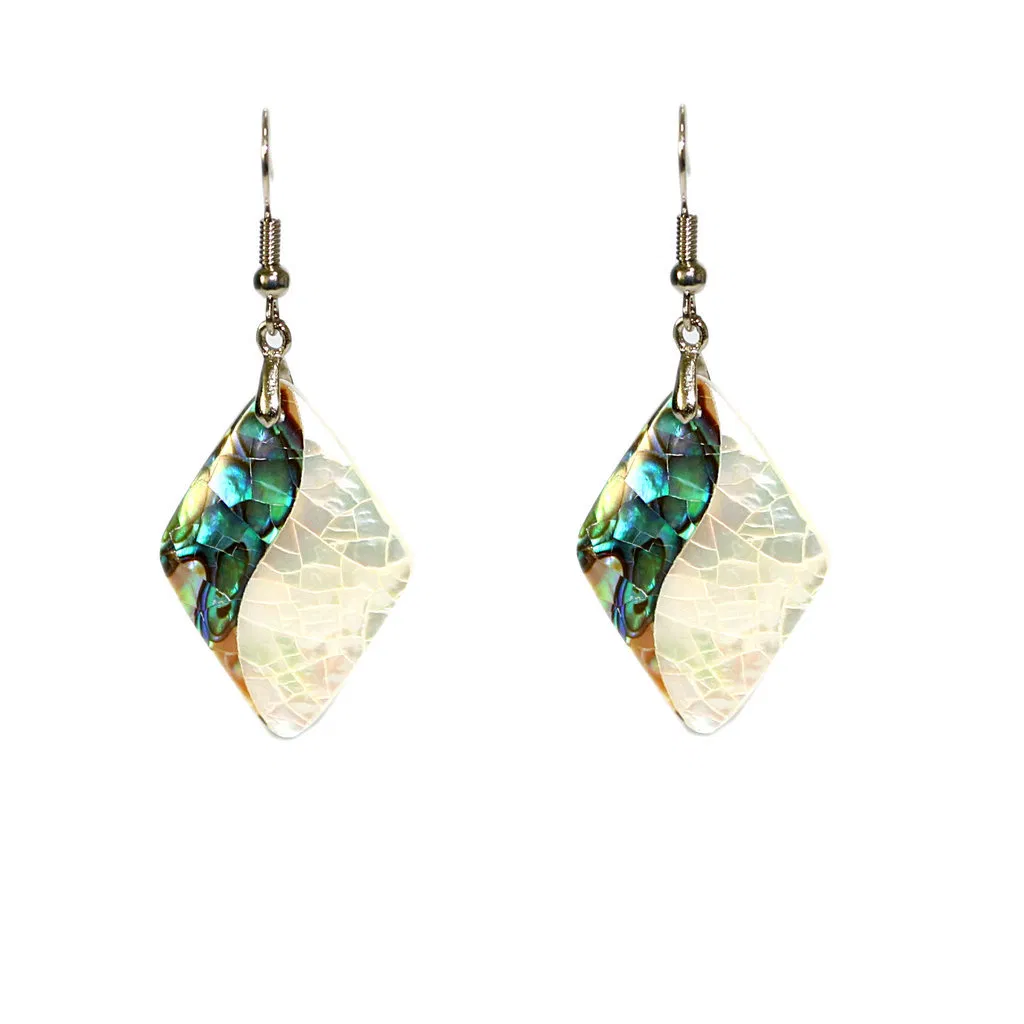 Prismatic White And Green Abalone Shell Earrings - Grocery