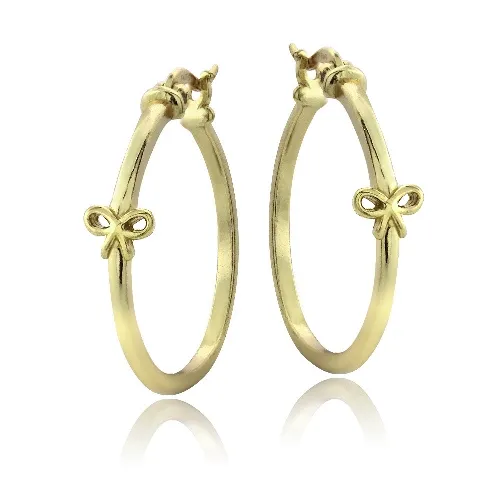 Gold Tone over Sterling Silver Bow Polished Hoop Earrings - Grocery
