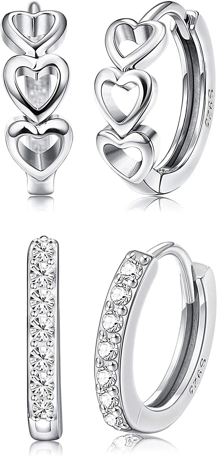 2Pairs Sterling Small Hoop Earring Cubic Zirconia Cartilage Pierced Cute Huggie Tiny Hoops Earring - Grocery