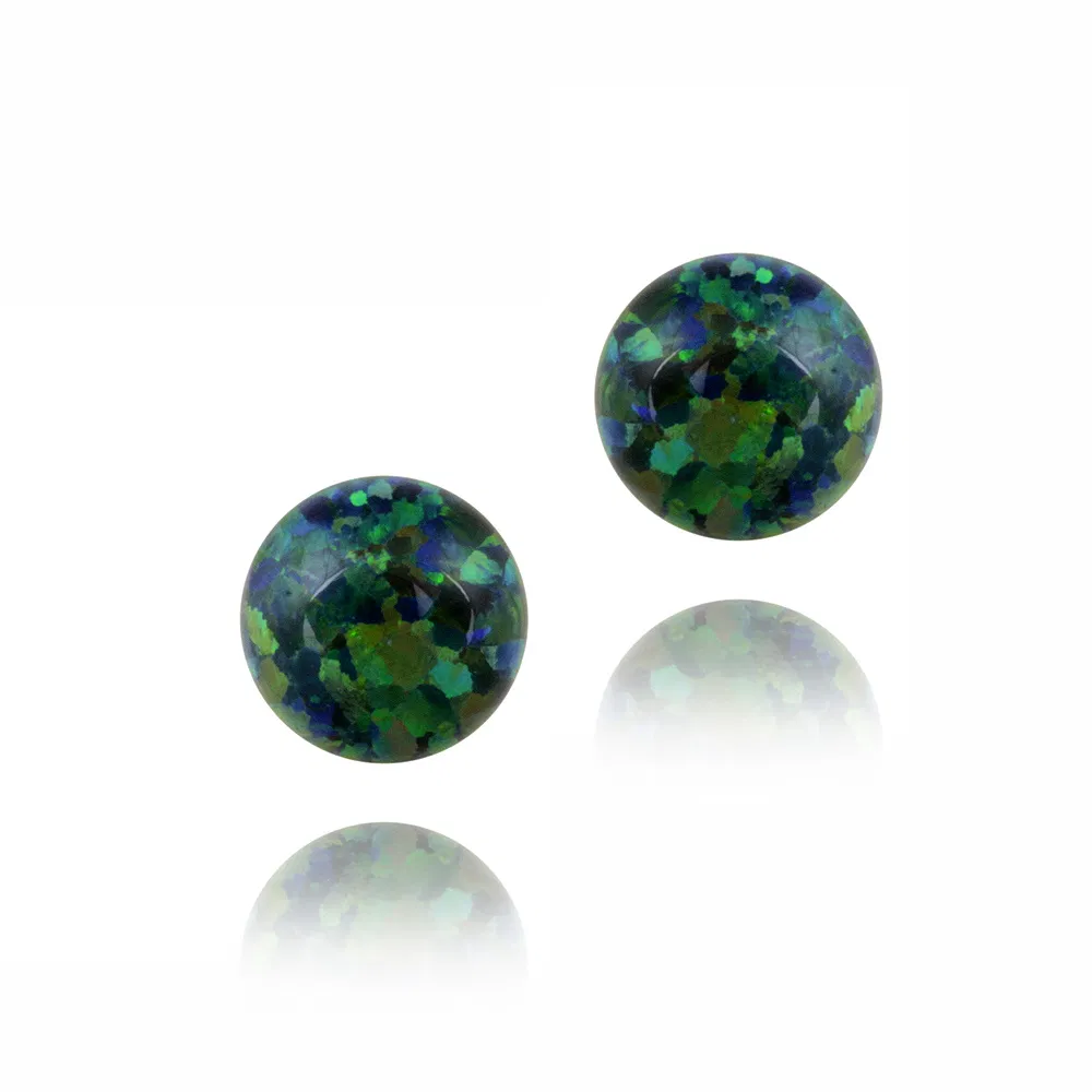 Sterling Silver Created Dark Green Opal Ball Stud Earrings, 8mm - Grocery