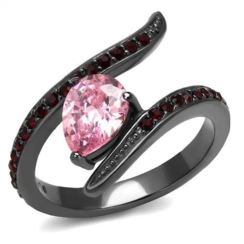 TK2972 - IP Light Black (IP Gun) Stainless Steel Ring with AAA Grade CZ in Rose - Grocery