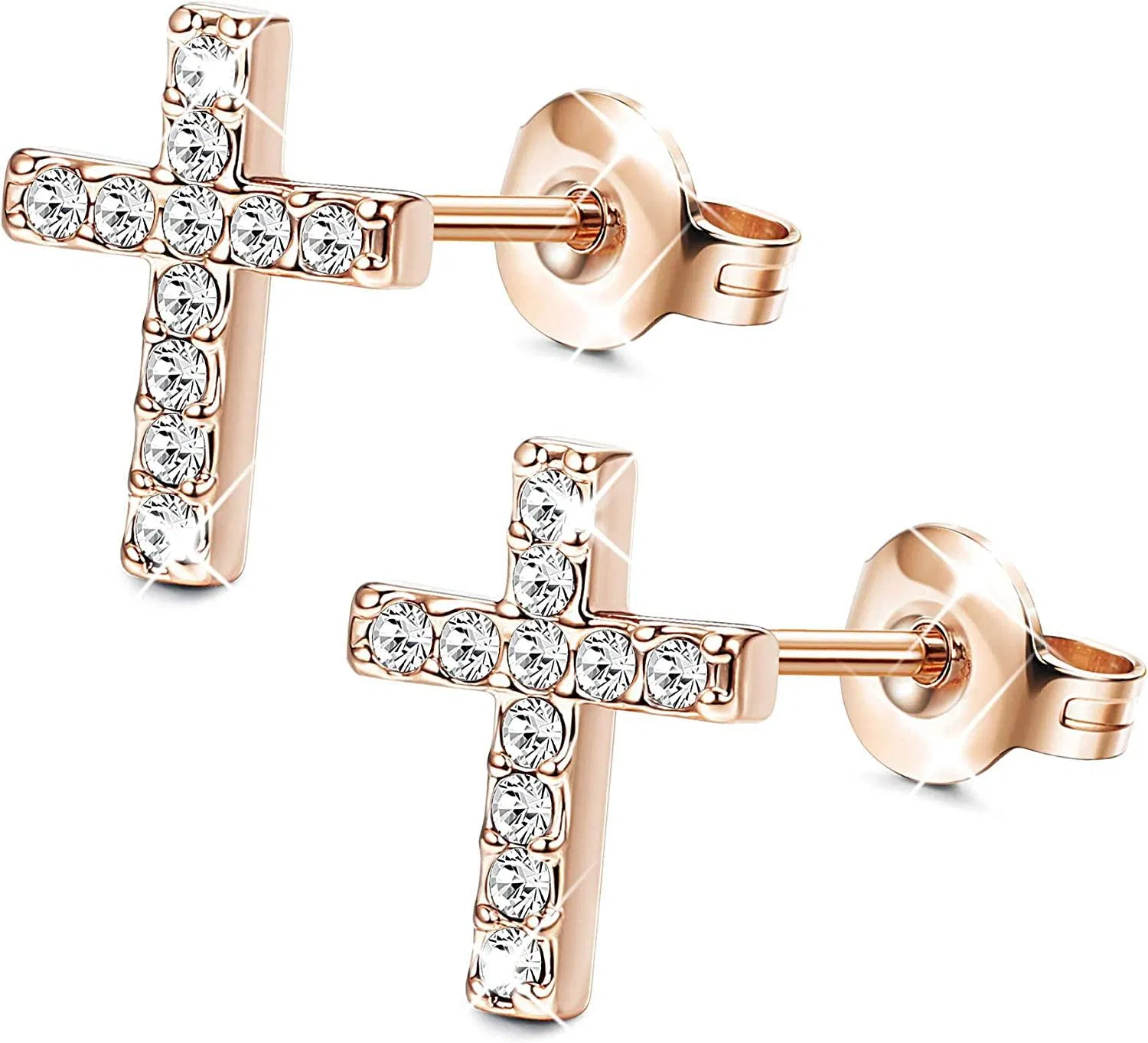 18K Plated Cross Stud Earrings Made with Austrian Crystal Tiny Stud Earrings For Women Men - Grocery
