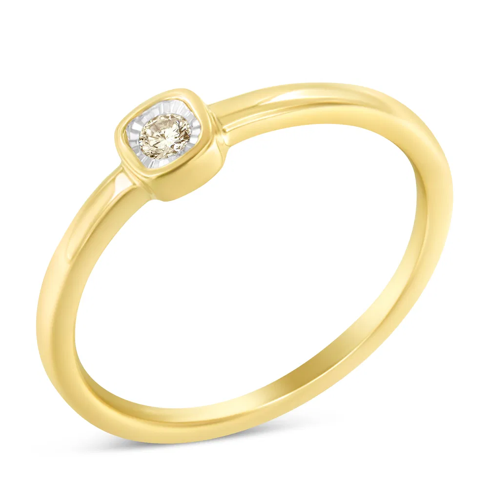 14K Yellow Gold Plated .925 Sterling Silver 1/20 Carat Diamond Square Cushion-Shaped Miracle Set Petite Fashion Promise Ring (J-K Color, I1-I2 Clarity) - Grocery