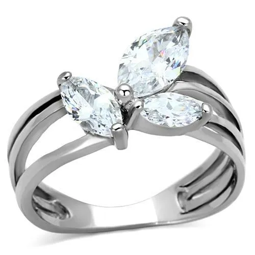 TK1445 - High polished (no plating) Stainless Steel Ring with AAA Grade CZ in Clear - Grocery