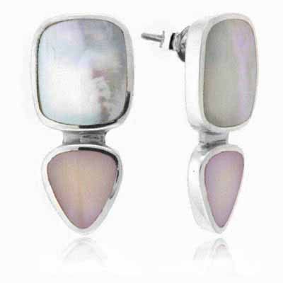 Sterling Silver Mother Of Pearl & Pink Shell Geometric Earrings - Grocery