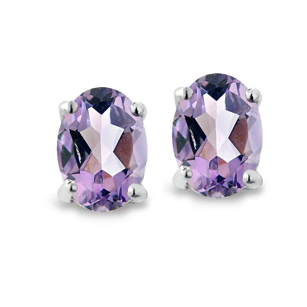 Sterling Silver 1 Ct Amethyst 6x4 Oval Stud Earrings - Grocery