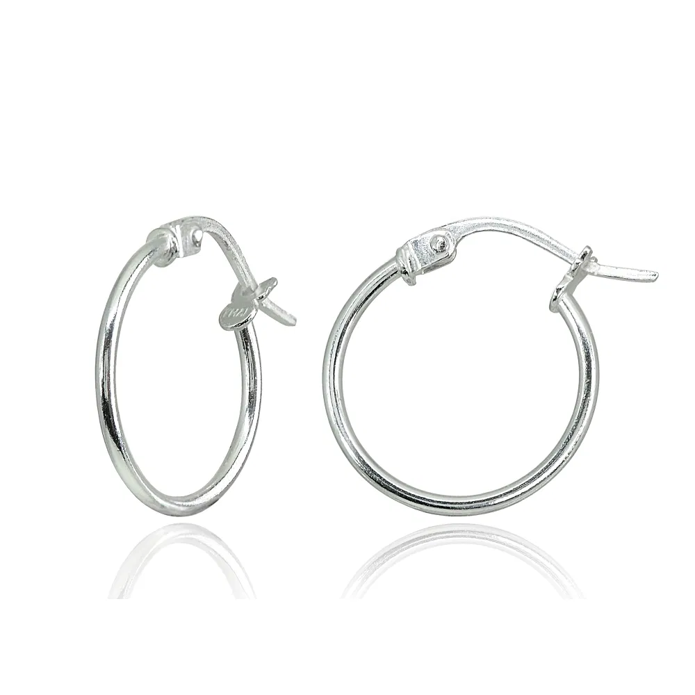 925 Silver Tiny Small 15mm Polished Round Thin Lightweight Unisex Hoop Earrings - Grocery