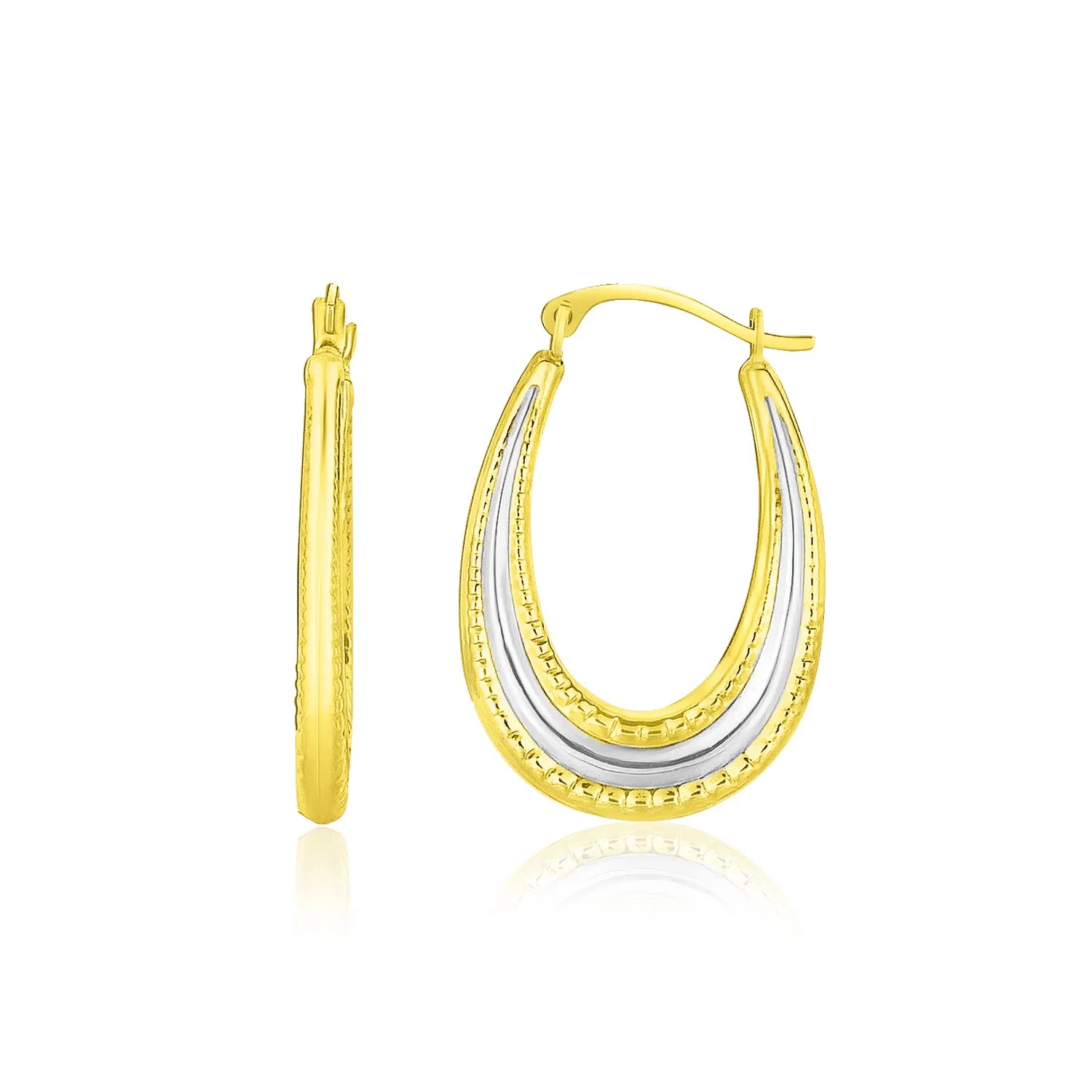10k Two-Tone Gold Graduated Textured Oval Hoop Earrings - Grocery