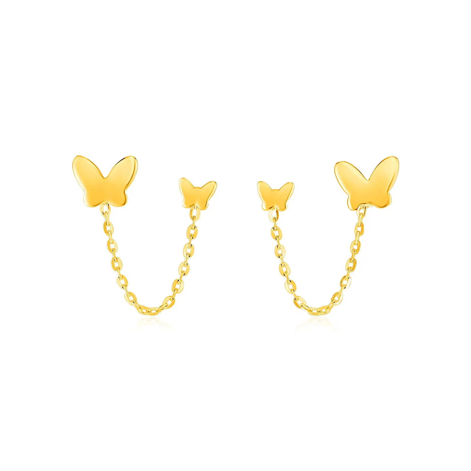 14k Yellow Gold Two Hole Post Earrings with Butterflies - Grocery
