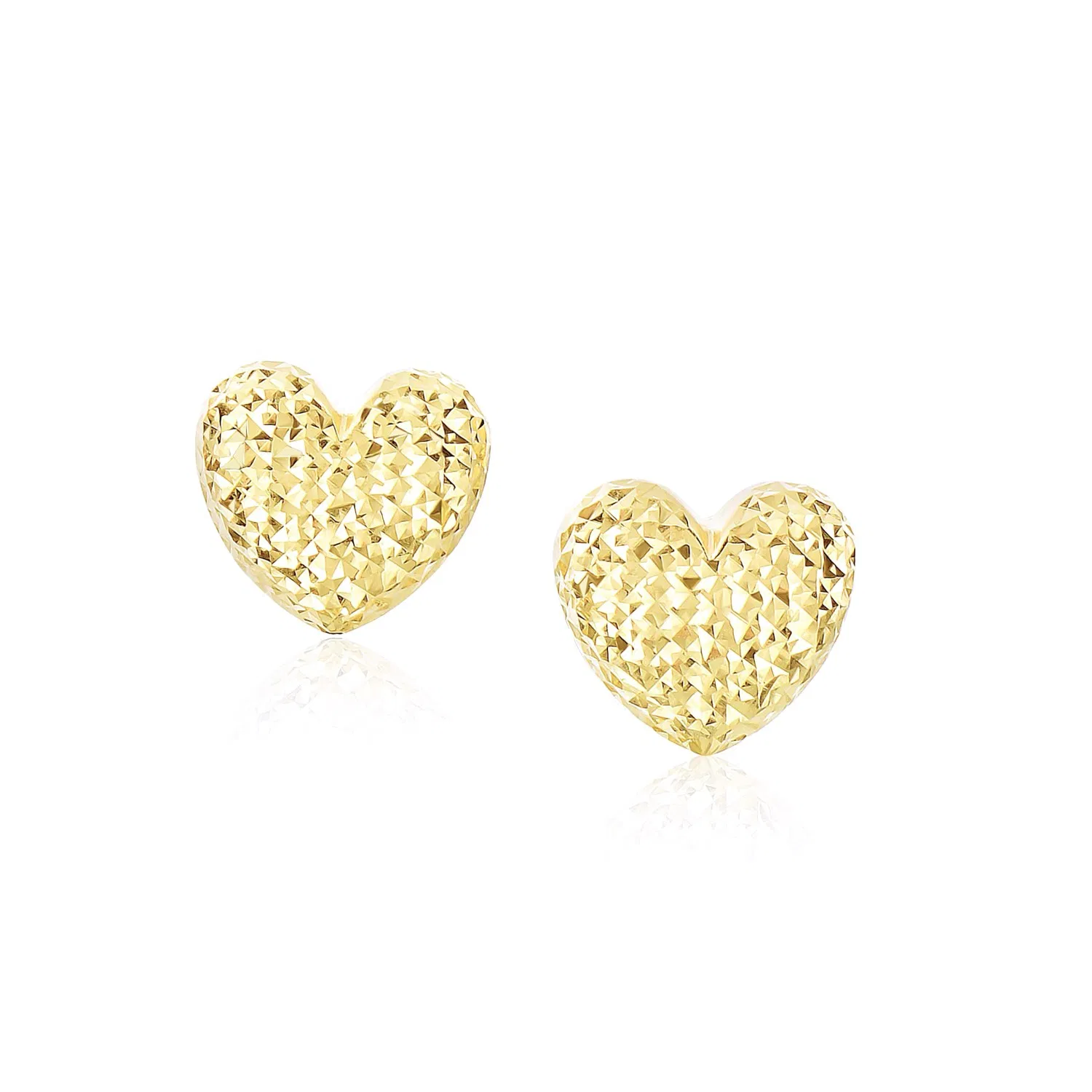 14k Yellow Gold Puffed Heart Earrings with Diamond Cuts - Grocery
