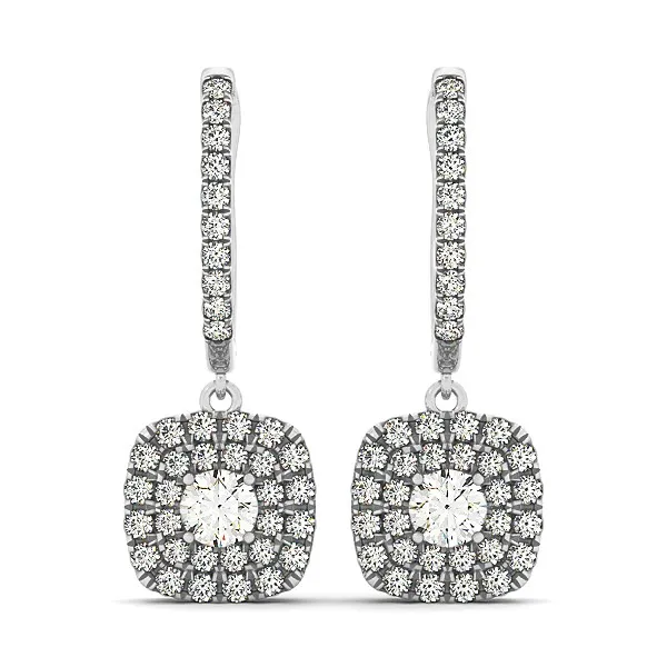 14k White Gold Double Halo Cushion Outer Shaped Diamond Earrings (3/4 cttw) - Grocery