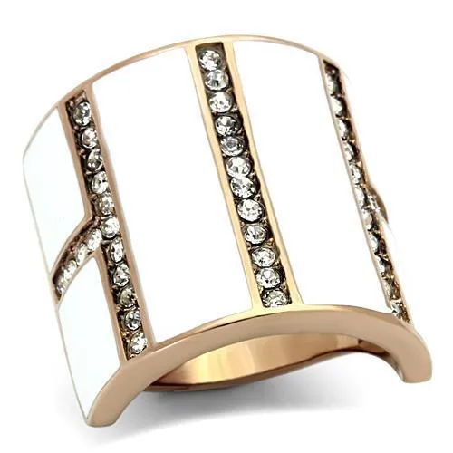 TK1444 - IP Rose Gold(Ion Plating) Stainless Steel Ring with Top Grade Crystal in Clear - Grocery