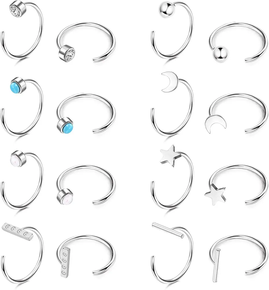 8Pairs Huggie Hoop Earrings for Women Stainless Half Open Hoop Earrings - Grocery