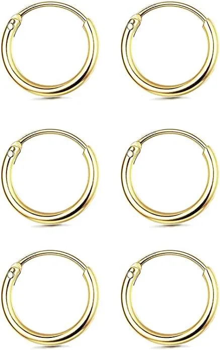 925 Sterling Silver Cartilage Earrings Small Endless Hoop Earrings Set for Women Men 3 Pairs of Hypoallergenic Tragus Earrings Nose Lip Rings (8mm) - Grocery