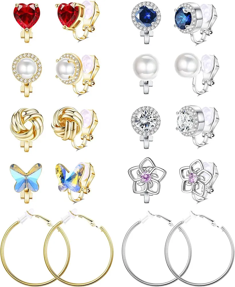 10 Pairs Clip On Earrings for Women Clip On Hoop Earrings Butterfly Flower Heart CZ Pearl Clip Stud Earrings Clip On Earrings Set Non Pierced Earrings - Grocery