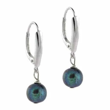 Sterling Silver Freshwater Cultured Peacock Pearl Leverback Earrings - Grocery