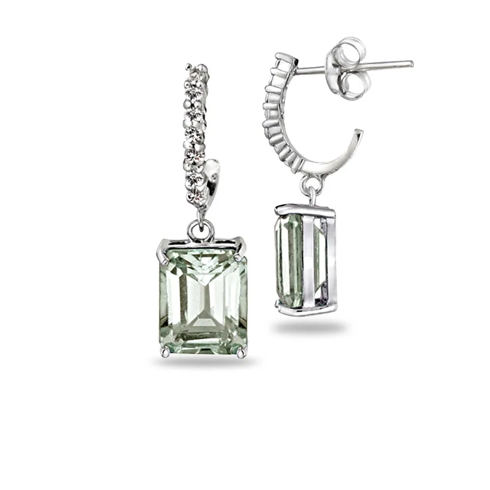 Sterling Silver 5ct Green Amethyst & White Topaz Rectangle Dangle Earrings - Grocery