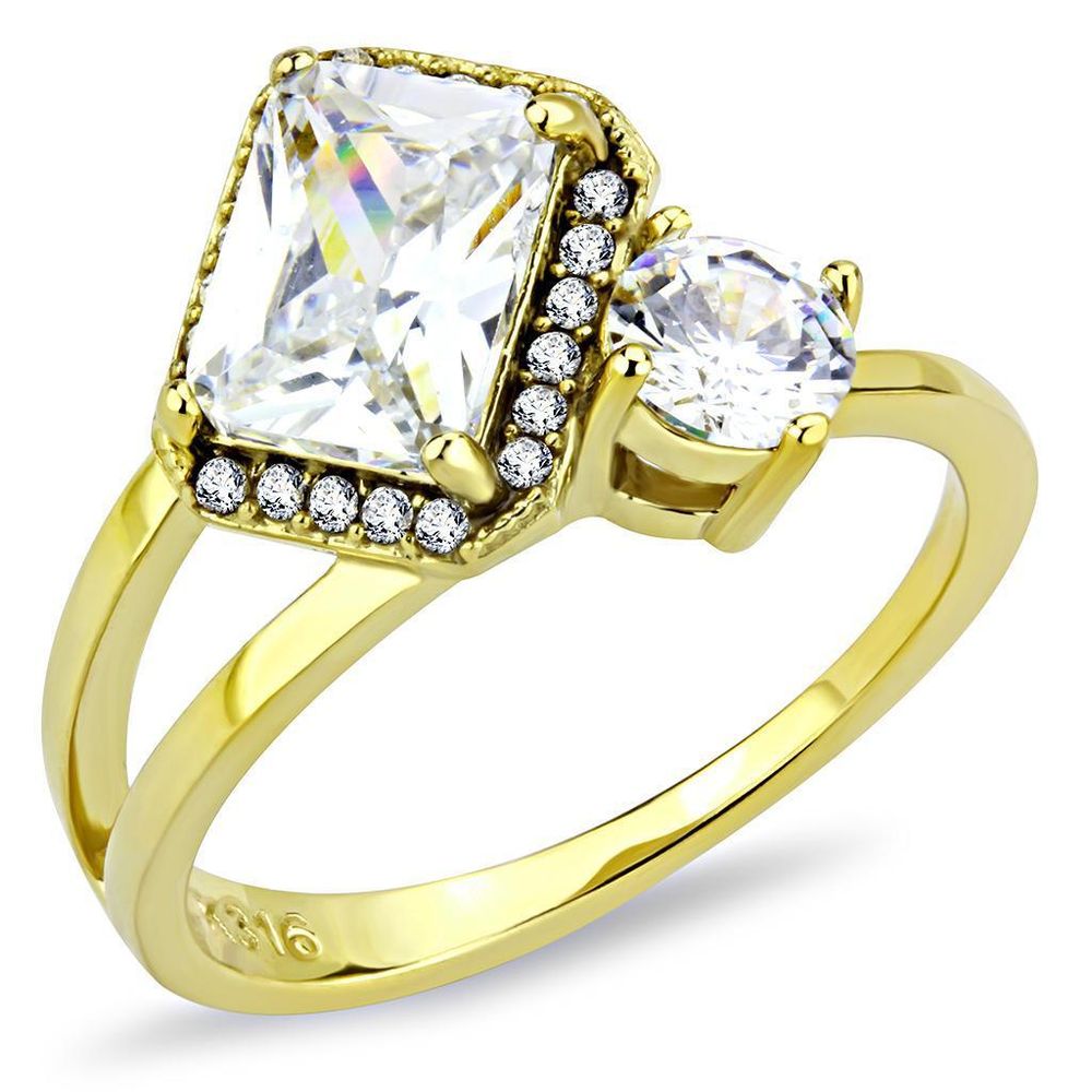 DA173 - IP Gold(Ion Plating) Stainless Steel Ring with AAA Grade CZ in Clear - Grocery