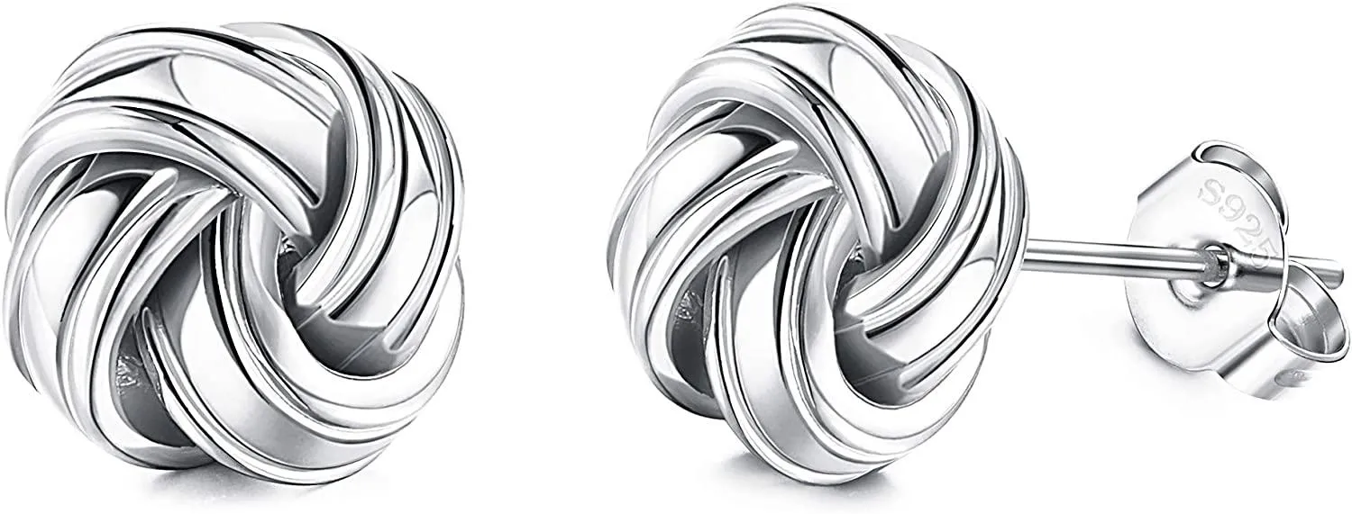 925 Sterling Silver Love Knot Stud Earrings for Women 10mm Twist Solid Knot Earrings Hypoallergenic - Grocery