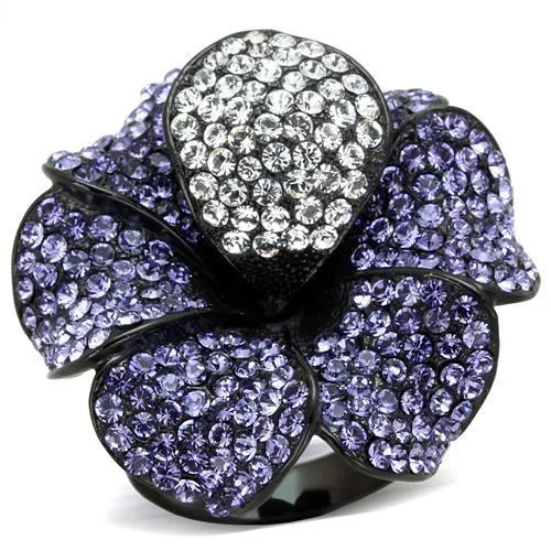 TK1618 - IP Black(Ion Plating) Stainless Steel Ring with Top Grade Crystal in Tanzanite - Grocery