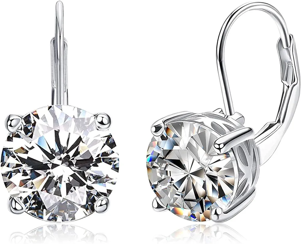 Platinum Plated Sterling Drop Dangle Earrings for Women Embellished with 5A Cubic Zirconia Leverback Earrings - Grocery
