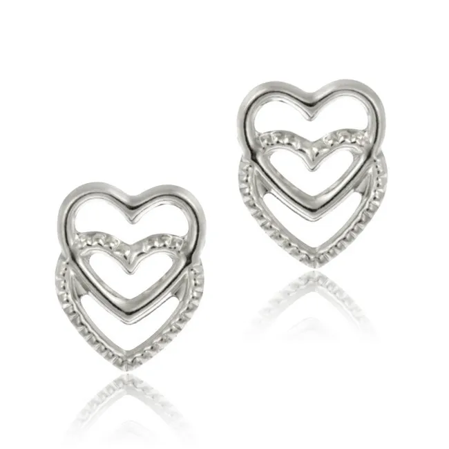 14k White Gold Double Heart Stud Earrings - Grocery