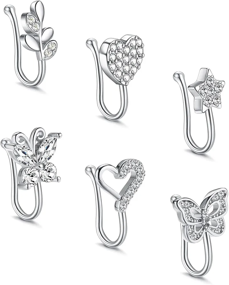 6Pcs Fake Nose Rings Adjustable Nose Cuff Non Piercing Nostril Jewelry for Women - Grocery