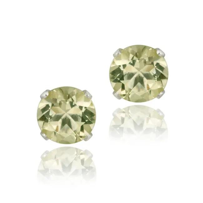 Sterling Silver 1/2ct Lime Quartz Stud Earrings, 4mm - Grocery
