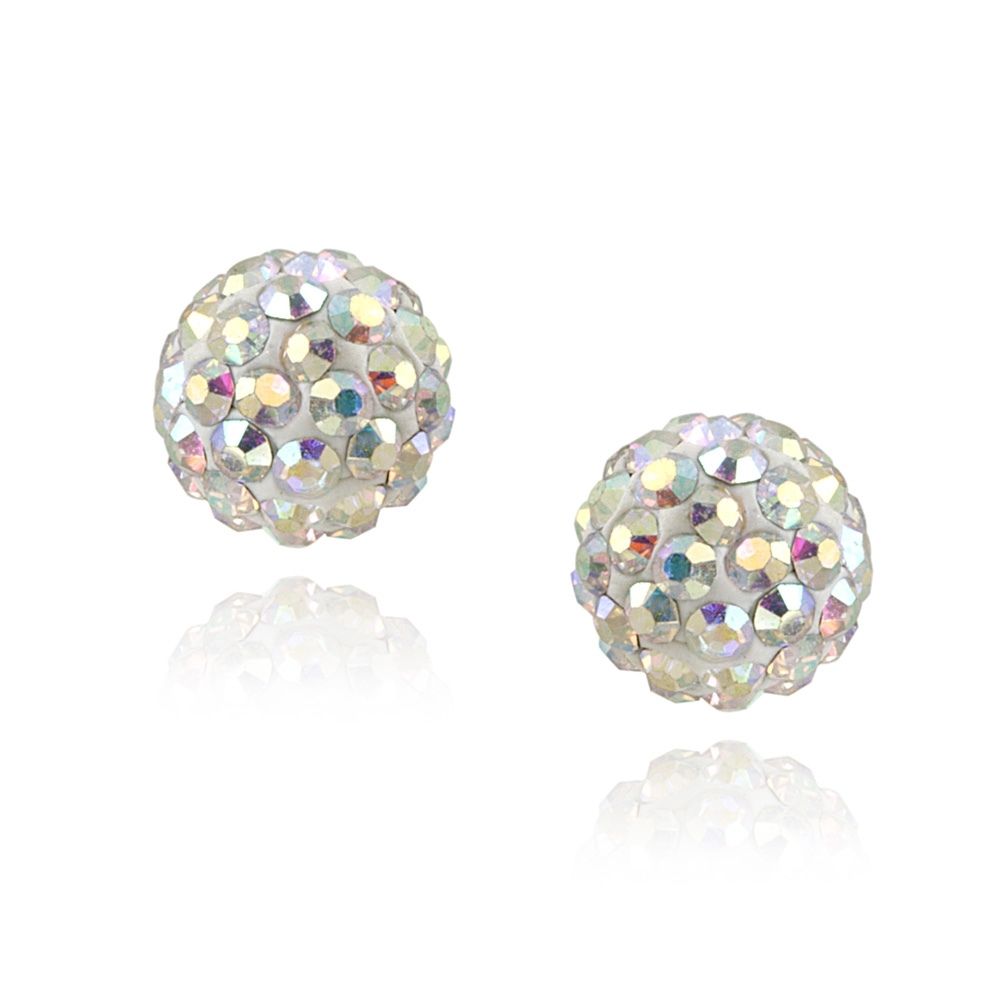 Sterling Silver Aurora Borealis Crystal Fireball Stud Earrings, 8mm - Grocery