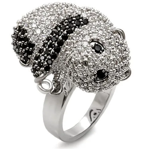 1W083 - Rhodium + Ruthenium Brass Ring with AAA Grade CZ in Black Diamond - Grocery