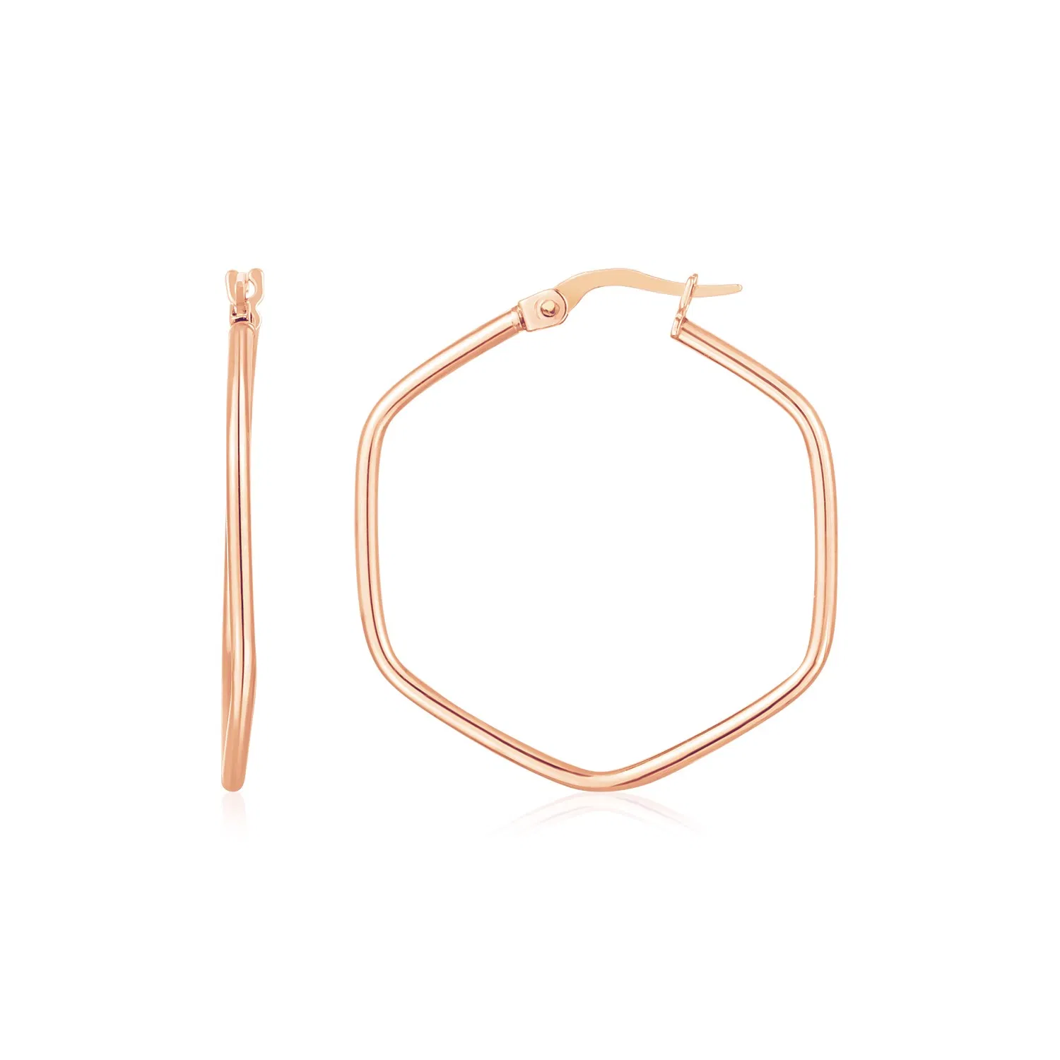 14K Rose Gold Hexagon Hoop Rounded Edge Earrings - Grocery