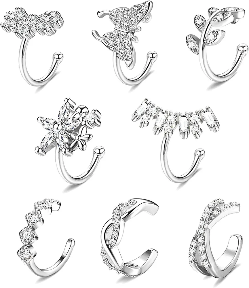 8Pcs Adjustable Non-Piercing Ear Cuffs Earrings Clip On Cartilage Helix Wrap Ear Set - Grocery