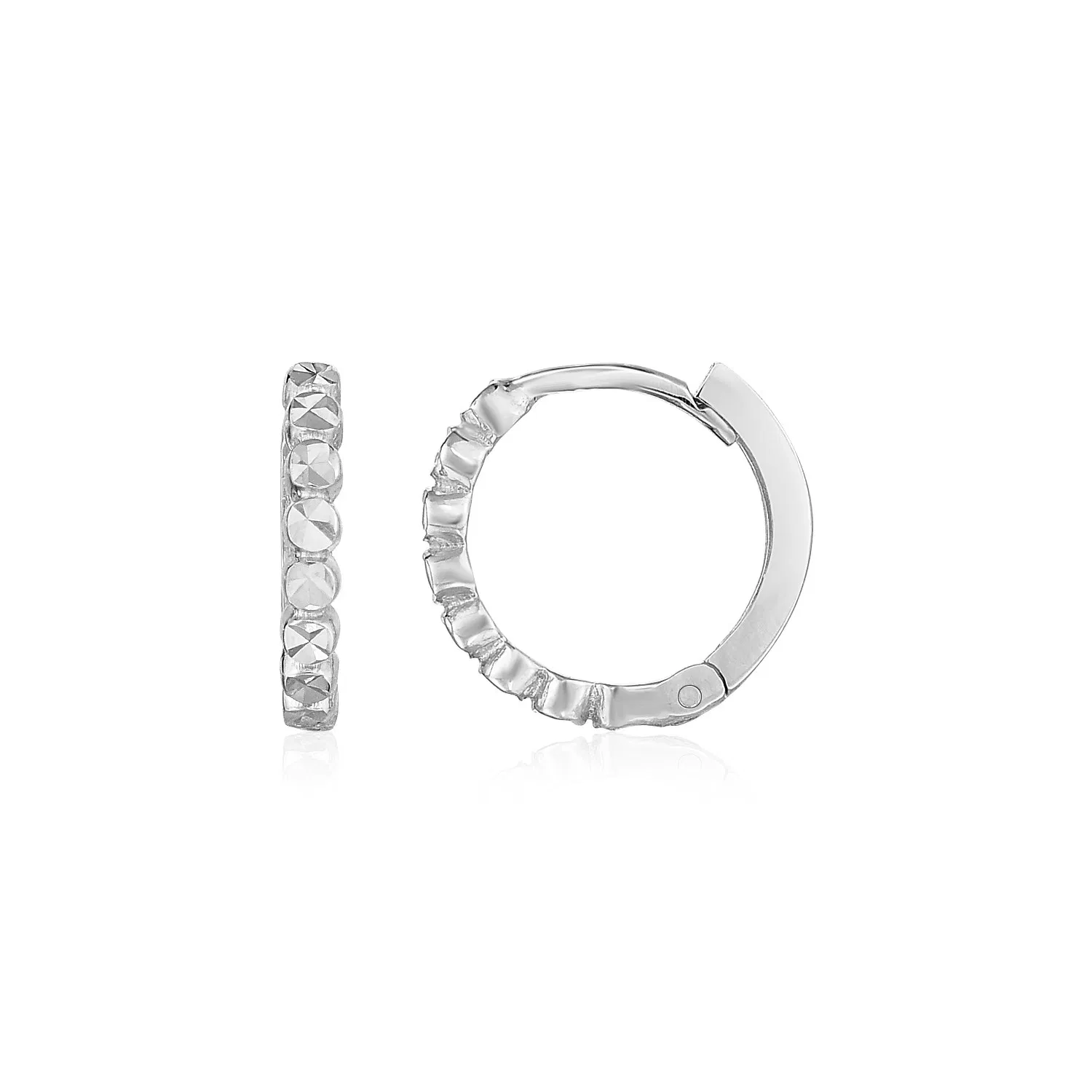 14k White Gold Petite Textured Round Hoop Earrings - Grocery