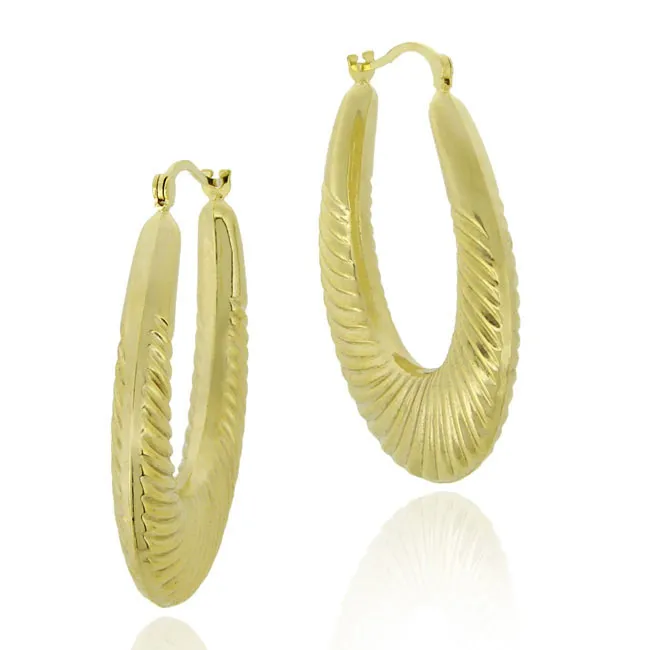 18k Gold Over Sterling Silver Shrimp Design Oval Hoop Earrings - Grocery