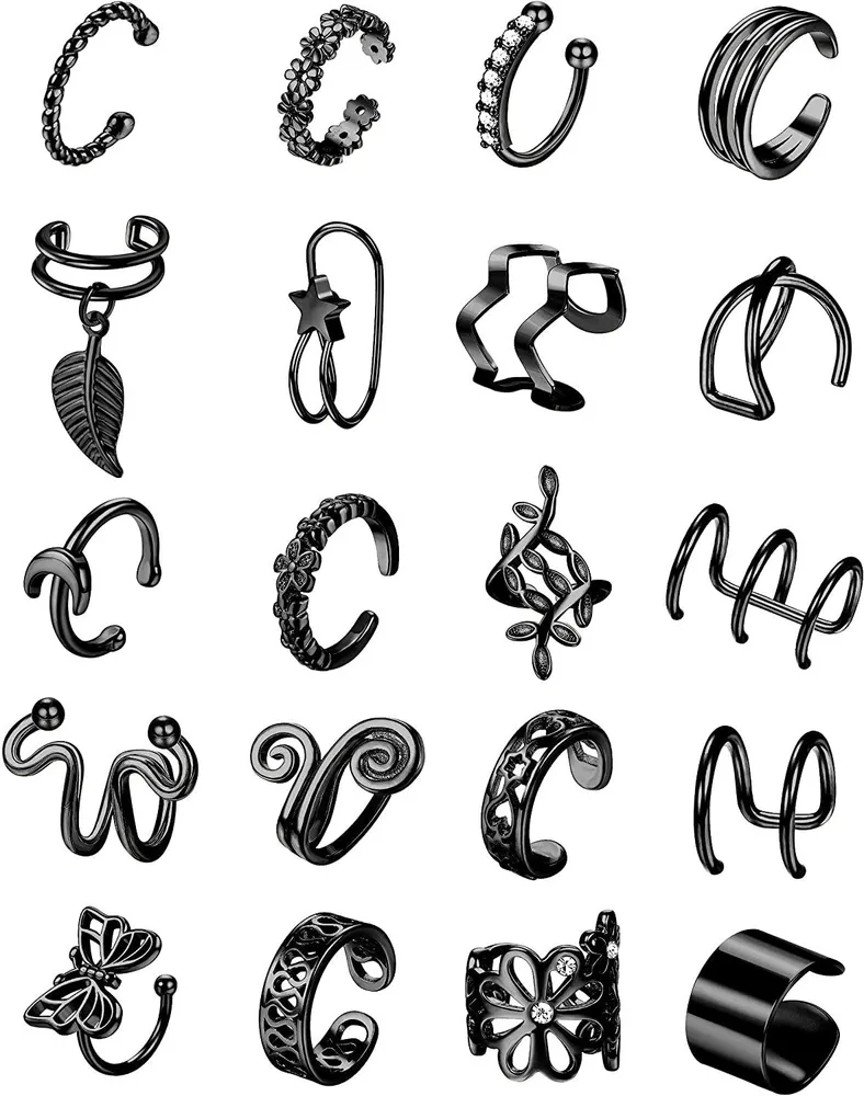 20Pcs Stainless Ear Cuff for Women Butterfly Leaf Helix Cartilage Cuff Clip On Wrap Earrings Huggie Adjustable Fake Earrings Nose Cuff Non Pierced - Grocery